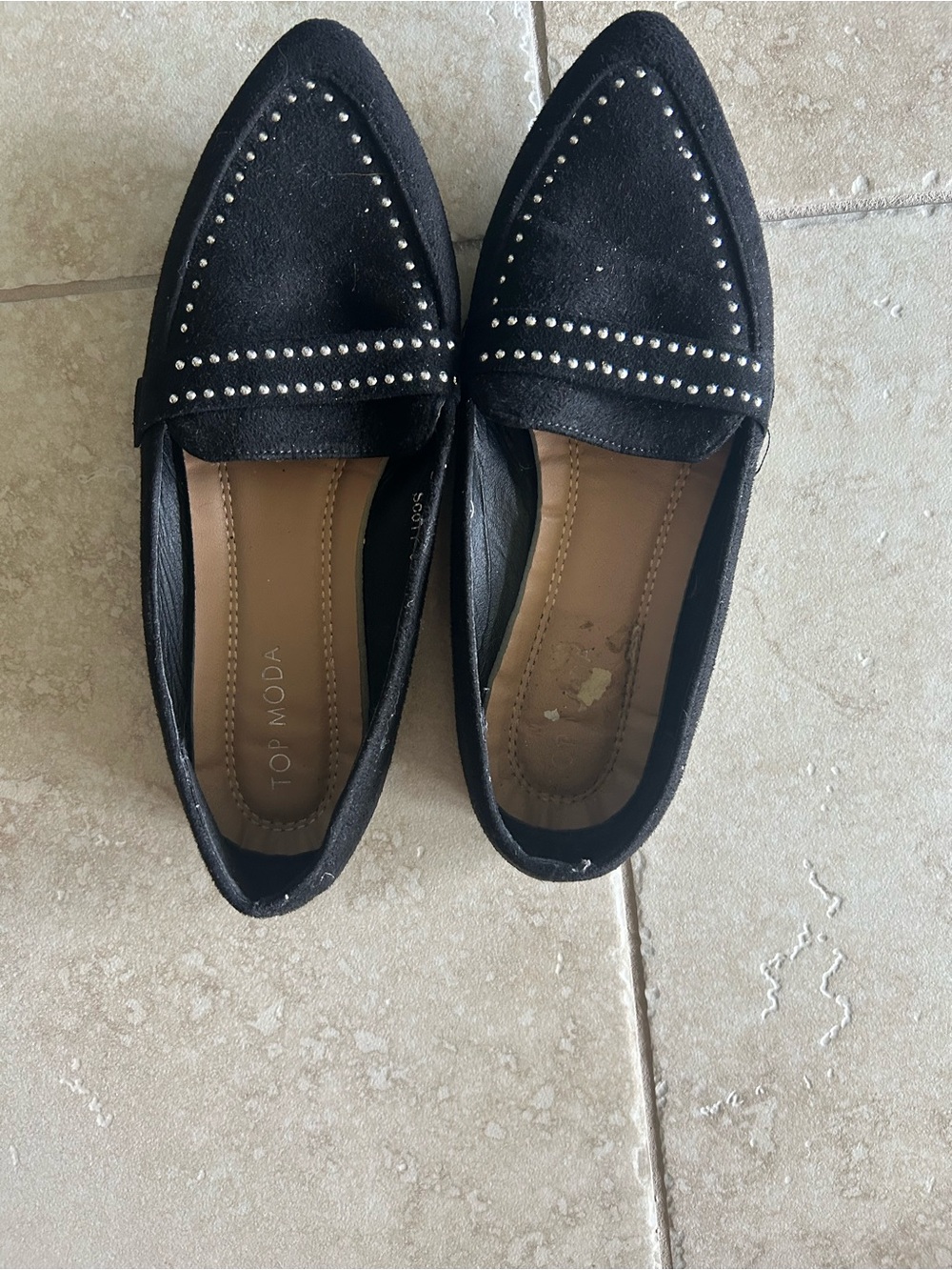 Black Studded Pointed-Toe Flats